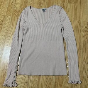 Chelsea28 Cream Ribbed Long Sleeve Blouse